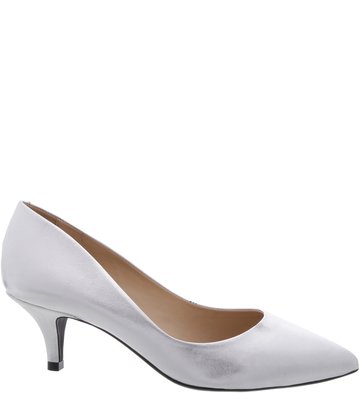 Scarpin Couro Bico Fino Salto Baixo Prata