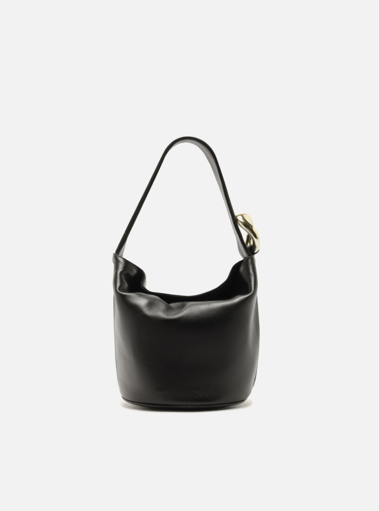Bolsa Bucket Preta Pequena Alça Larga Couro Metais — foto 1