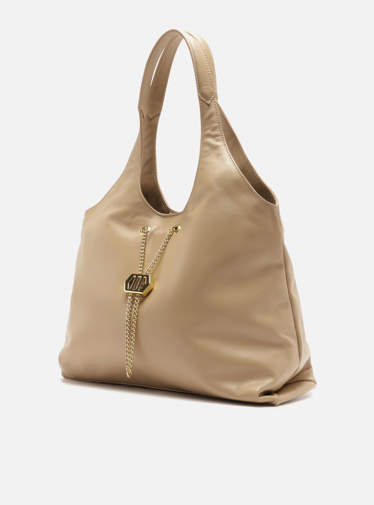 Bolsa Hobo Nude Couro Grande Corrente Dourada — foto 2