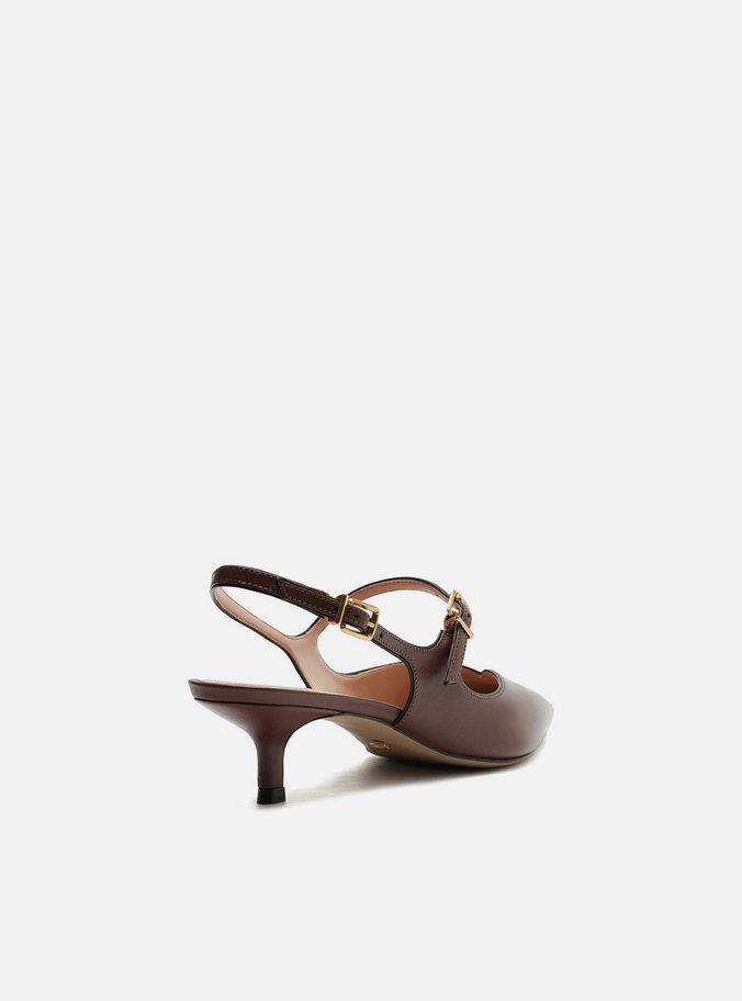 Scarpin Marrom Couro Bico Fino Slingback