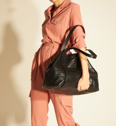 Bolsa Shopping Preta Couro Croco Roma Bolsa Shopping Preta Couro Croco Roma