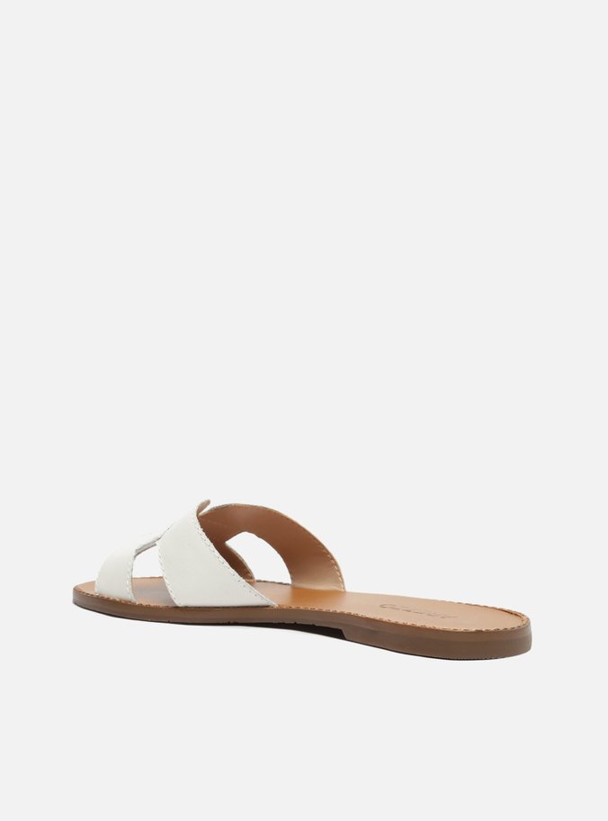 Rasteira Branca Couro Flat Tira H