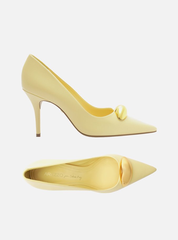 Scarpin Amarelo Couro Salto Médio