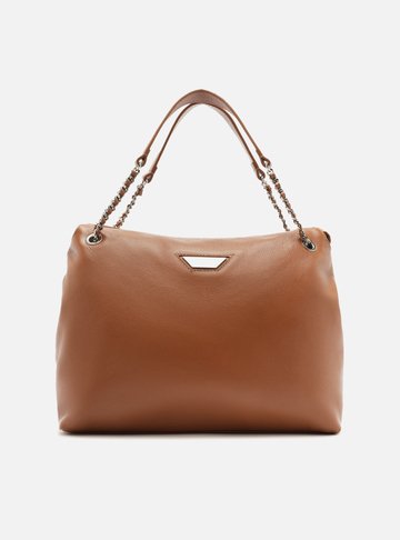 Bolsa Shopping Marrom Couro Grande Metal