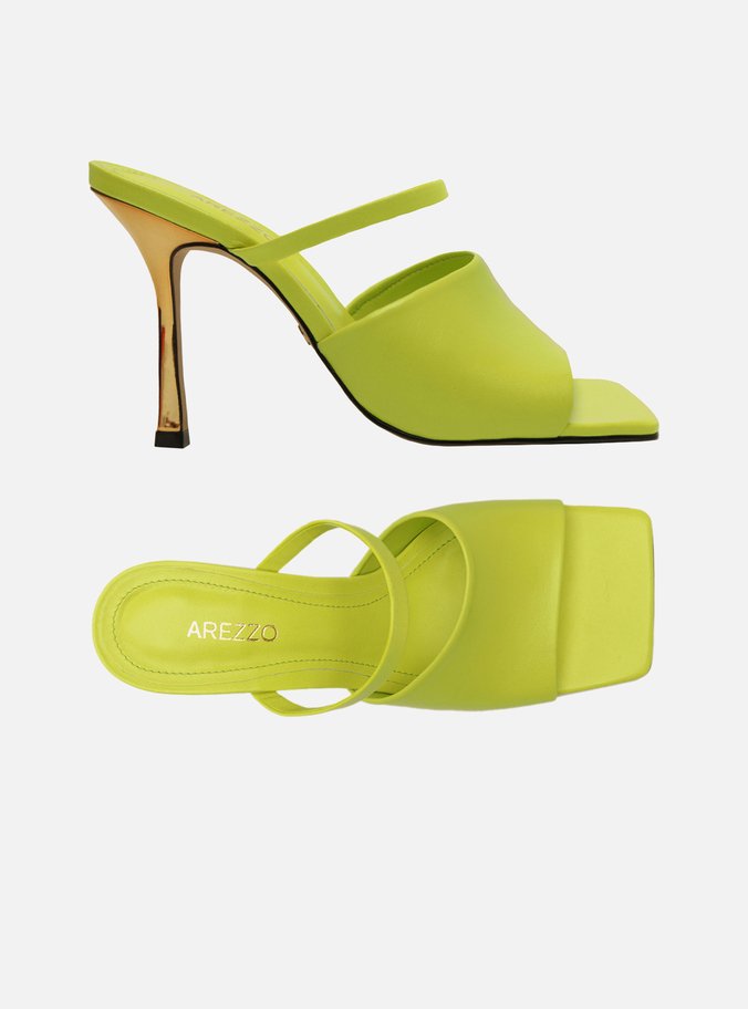 Mule Verde Couro Salto Fino Tira Larga