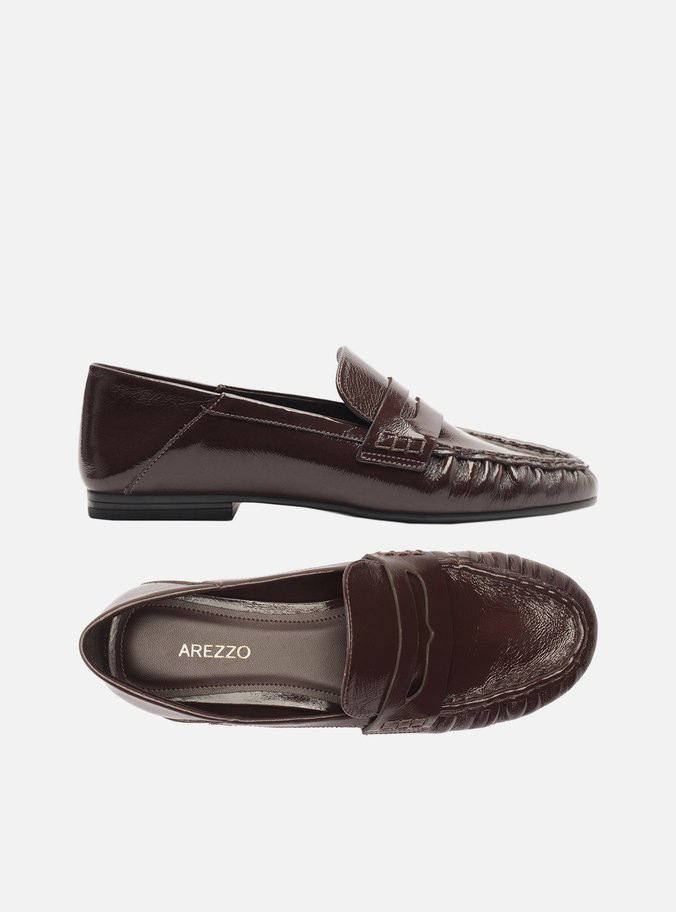 Mocassim Marrom Couro Franzido Tira