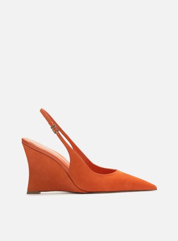 Scarpin Laranja Acamurçado Slingback Anabela