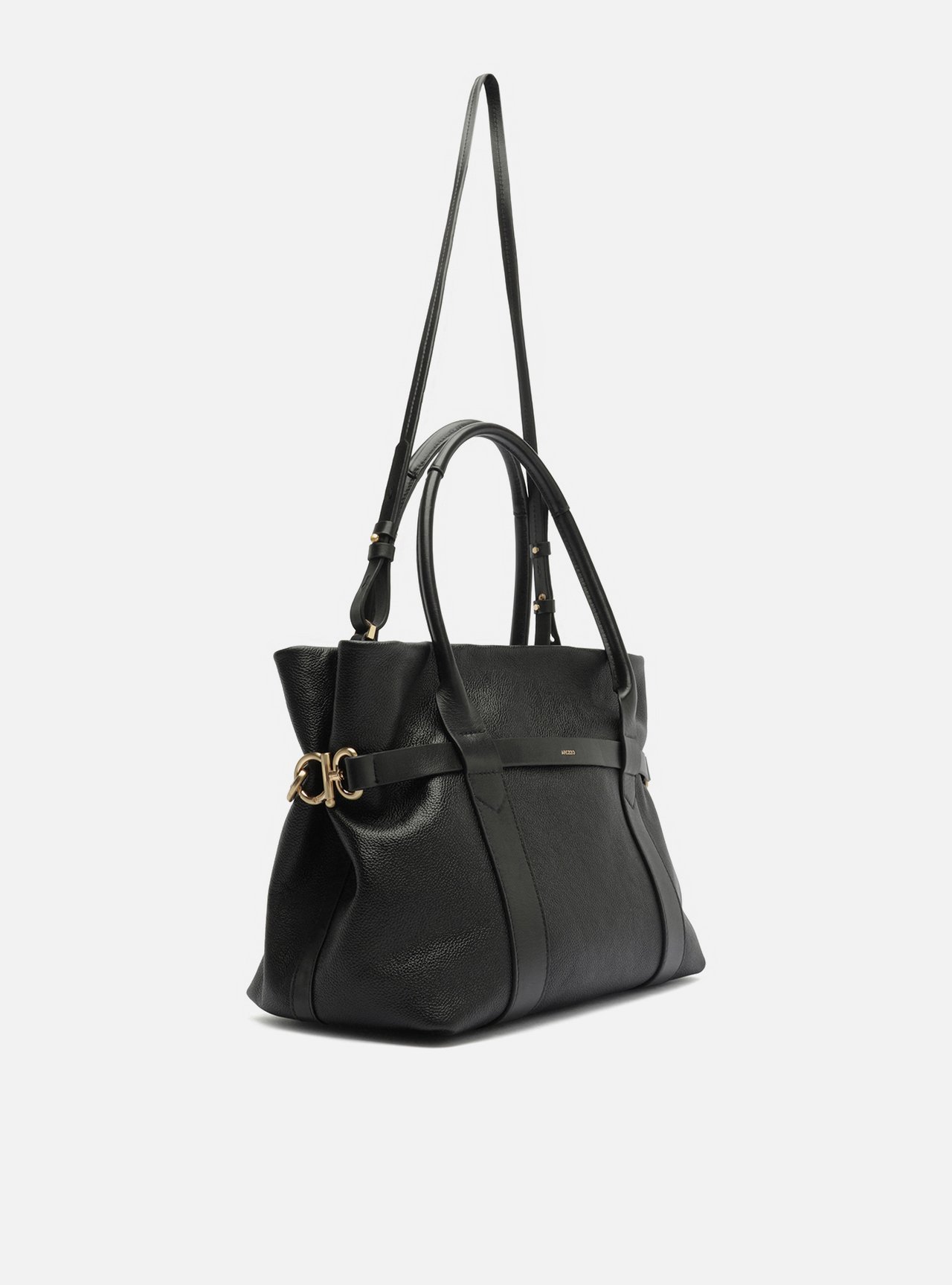 Bolsa Tote Preta Couro Grande Metais — foto 5