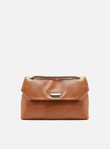 Bolsa Tiracolo Marrom Couro Média Metal