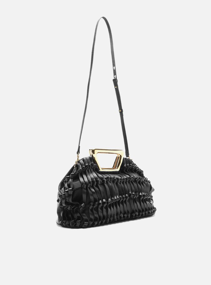 Bolsa Tiracolo Preta Couro Média Alça Metal