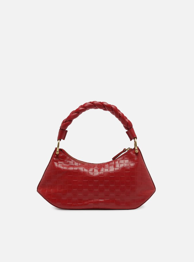 Bolsa Tiracolo Vermelha Couro Tressê Média