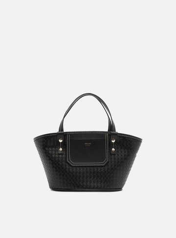 Bolsa Tote Preta Tressê Média Bolso Frontal