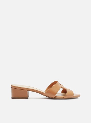 Mule Marrom Couro Salto Bloco