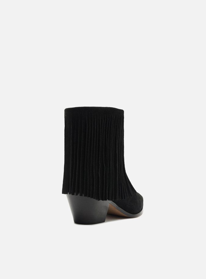 Bota Preta Acamurçada Cano Curto Western Franjas