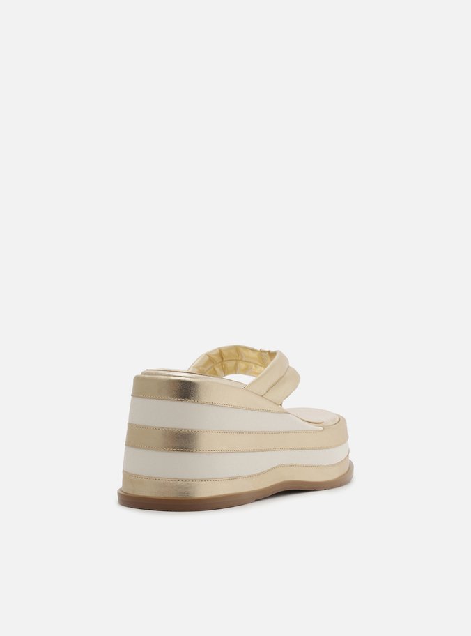 Tamanco Dourada Couro Plataforma Flip Flop