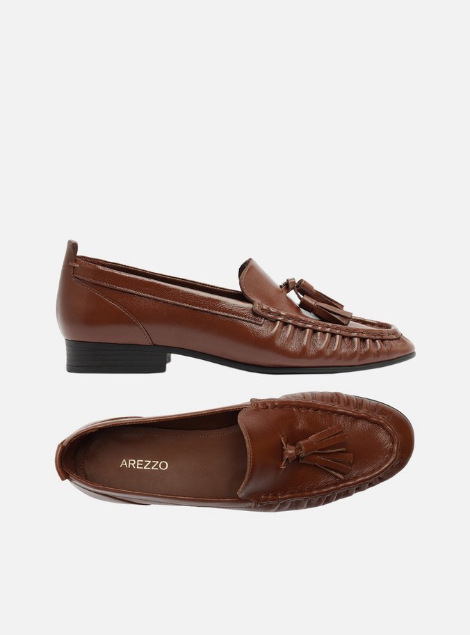Mocassim Marrom Couro Bico Redondo Barbicacho