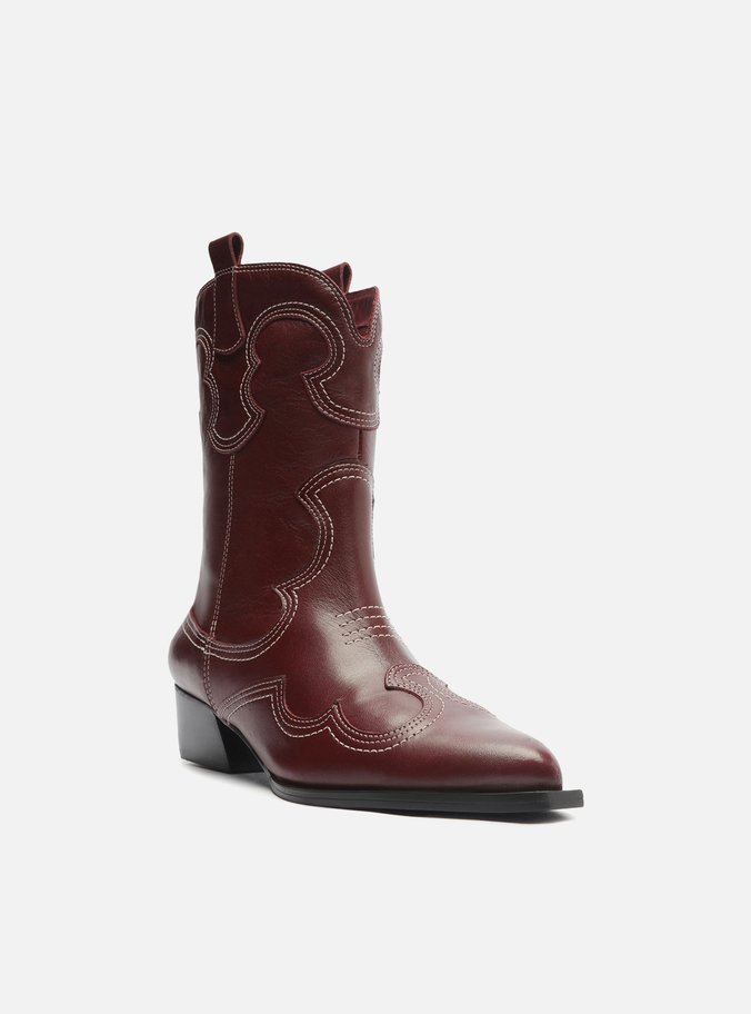Bota Vermelha Couro Cano Curto Western Folk