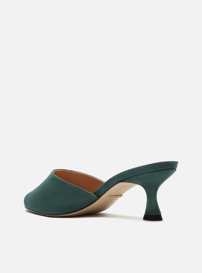 Mule Verde Nobuck Bico Folha