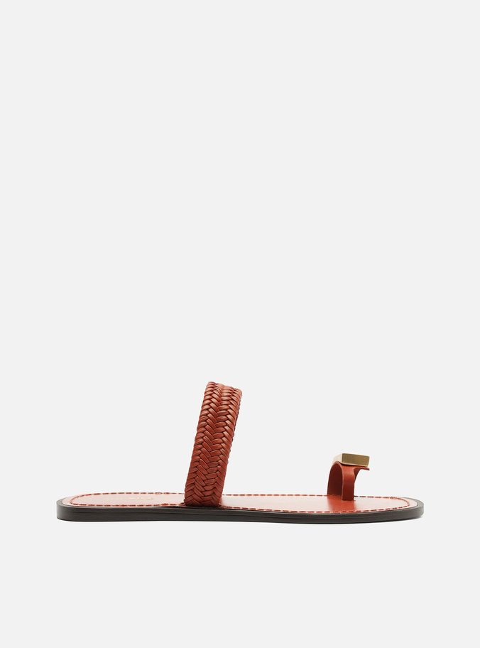 Rasteira Laranja Tira Trançada Dedeira Metal