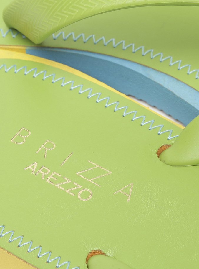 Chinelo De Dedo Verde Sola Multicolorida Bico Quadrado Brizza Square
