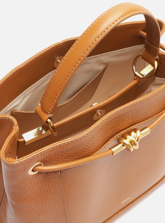 Bolsa Tote Marrom Couro Helena Grande Nó Metal