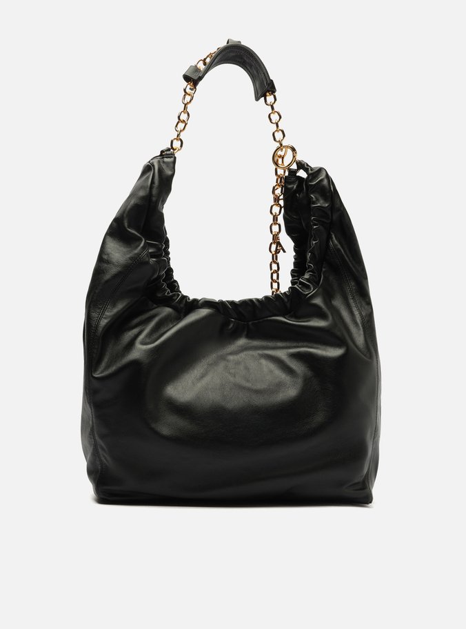 Bolsa Hobo Preta Couro Olívia Grande