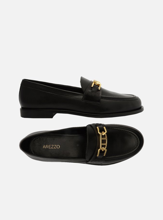 Mocassim Preto Couro Metal Livia