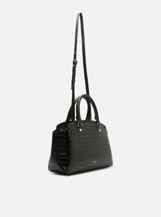 Bolsa Tote Preta Croco Média Textura