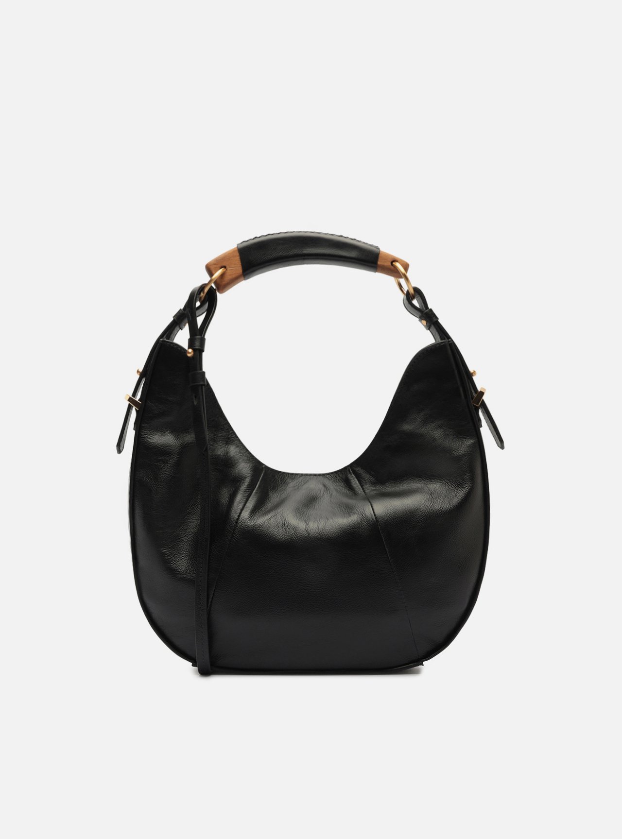 Bolsa Hobo Preta Couro Média Tressê — foto 3