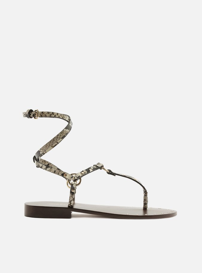 Sandália Rasteira Animal Print Tiras Rebites