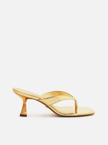 Sandália Dourada Salto Fino Flip Flop