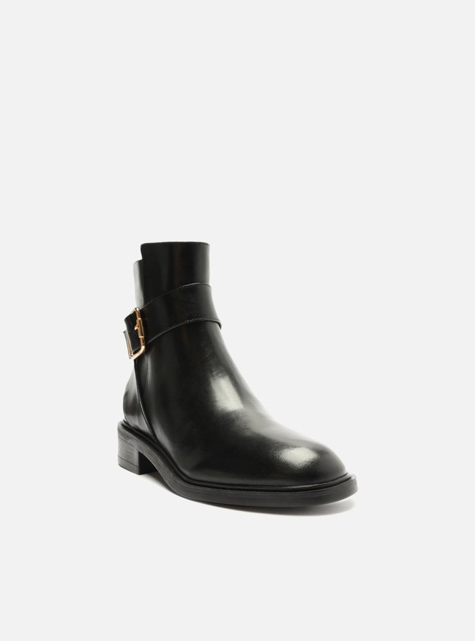 Bota Preta Couro Cano Curto Fivela Riding
