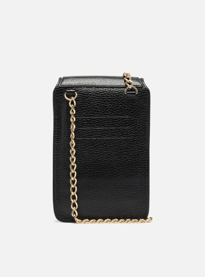 Mini Bag Preta Couro Porta-Celular Tag Metal
