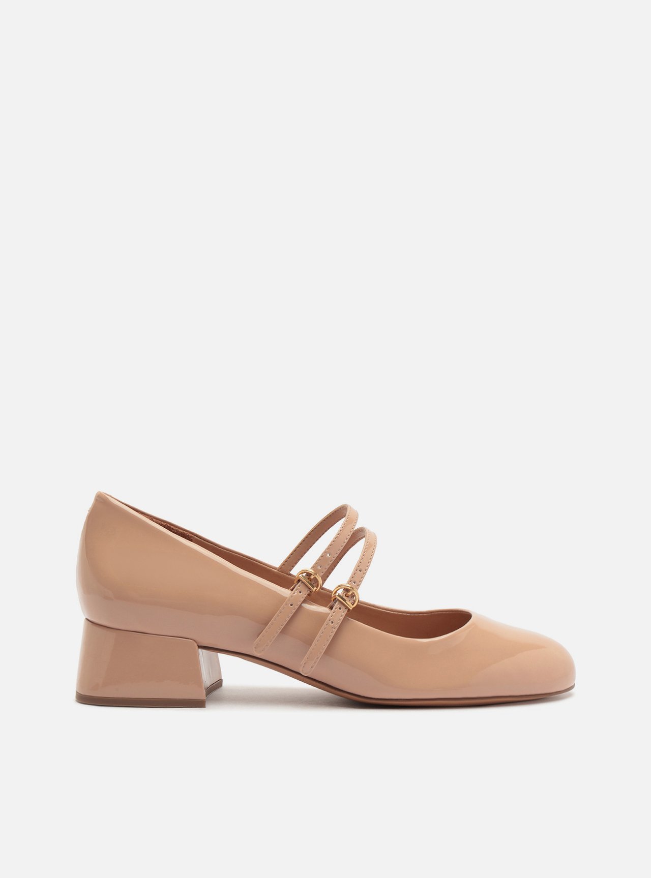Scarpin Nude Verniz Salto Bloco Fivela — foto 1