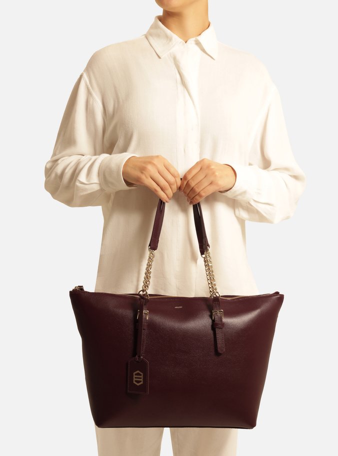 Bolsa Shopping Vinho Couro Grande Alça Corrente
