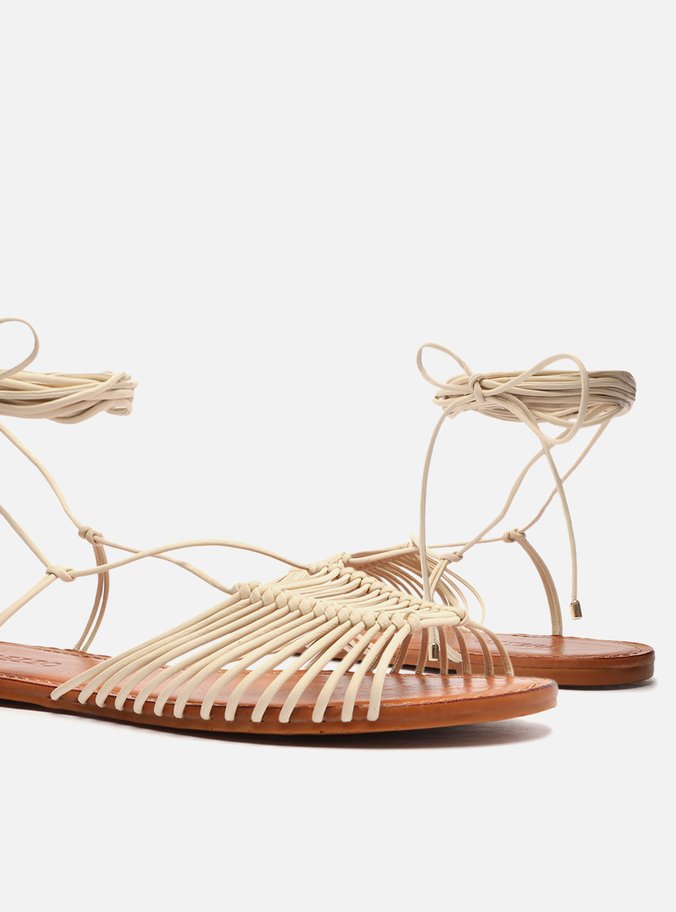 Sandália Rasteira Off-White Multi Tiras Amarração Ella