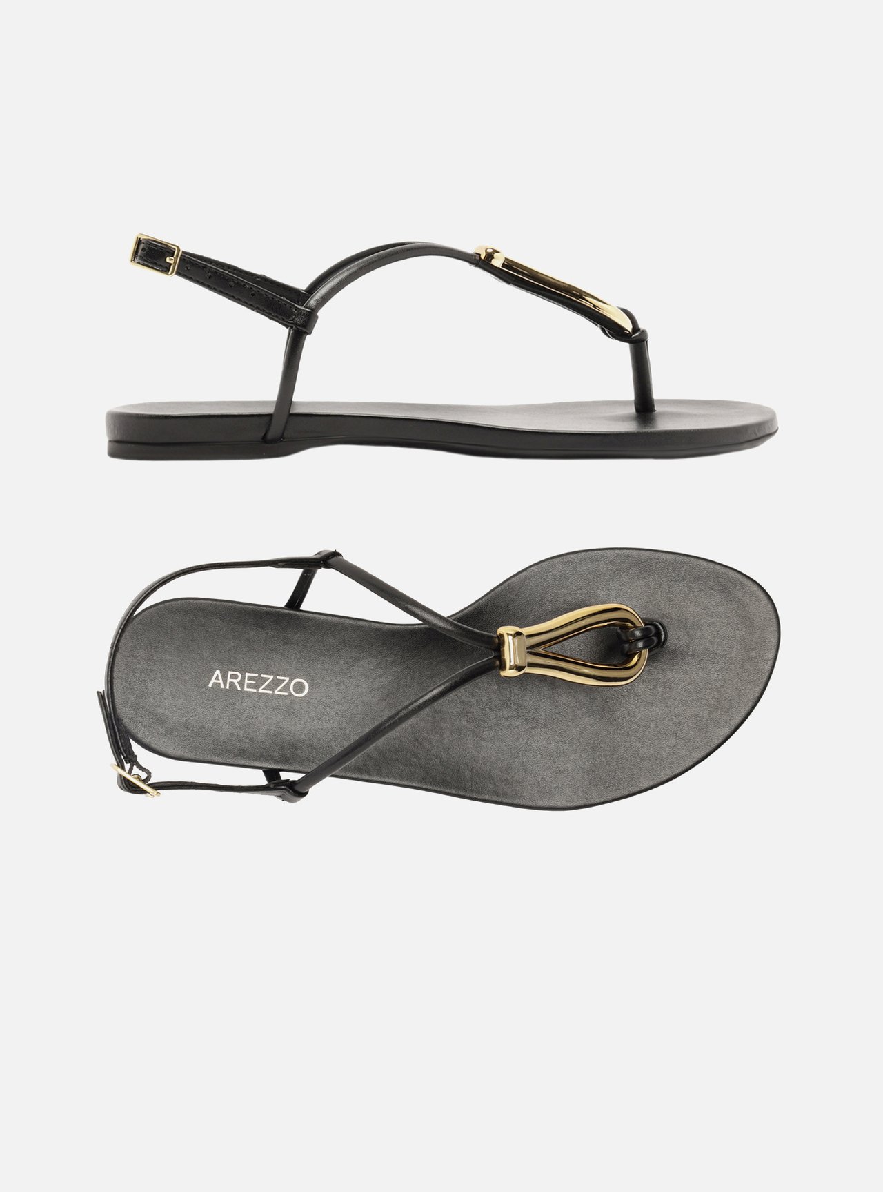Sandália Rasteira Preta Slim Metal Dourado — foto 5