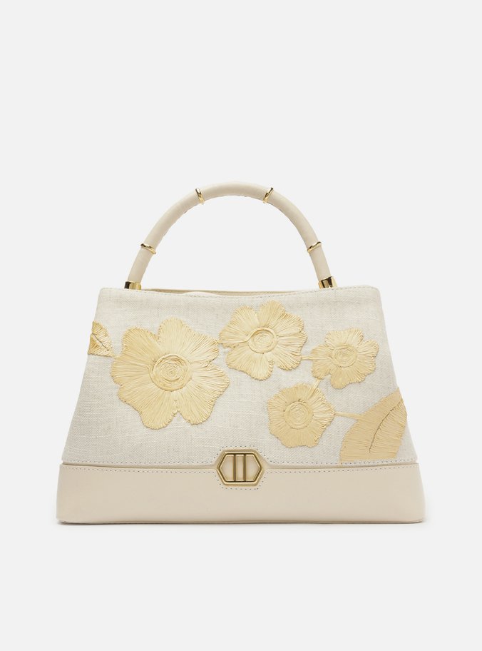 Bolsa Tote Branca Couro Grande Bordado