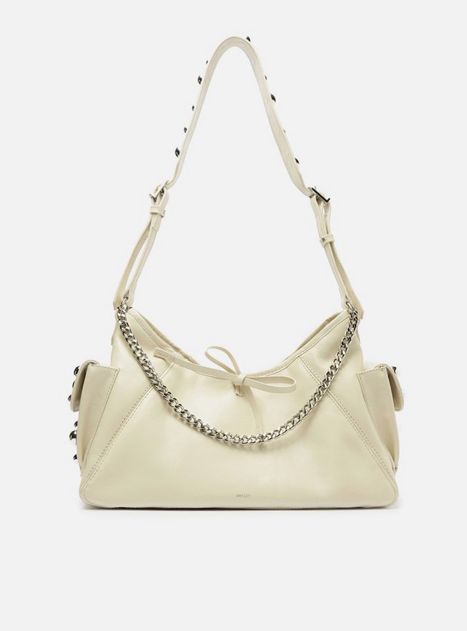 Bolsa Tiracolo Branca Couro Pequena Spikes