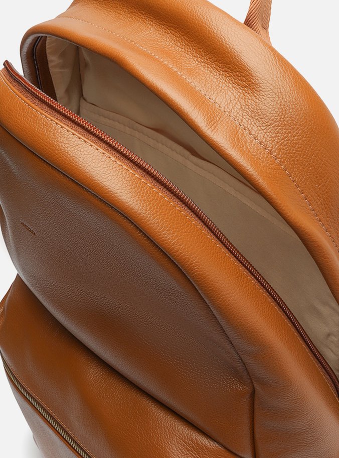 Mochila Marrom Couro Grande Bolso Frontal