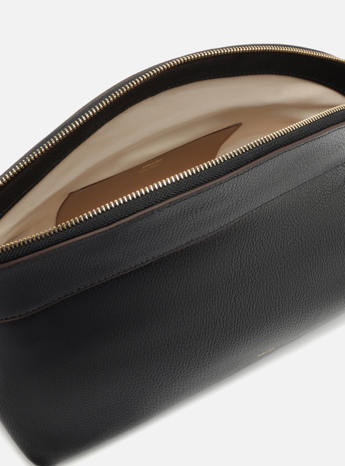 Clutch Preta Couro Média Moderna
