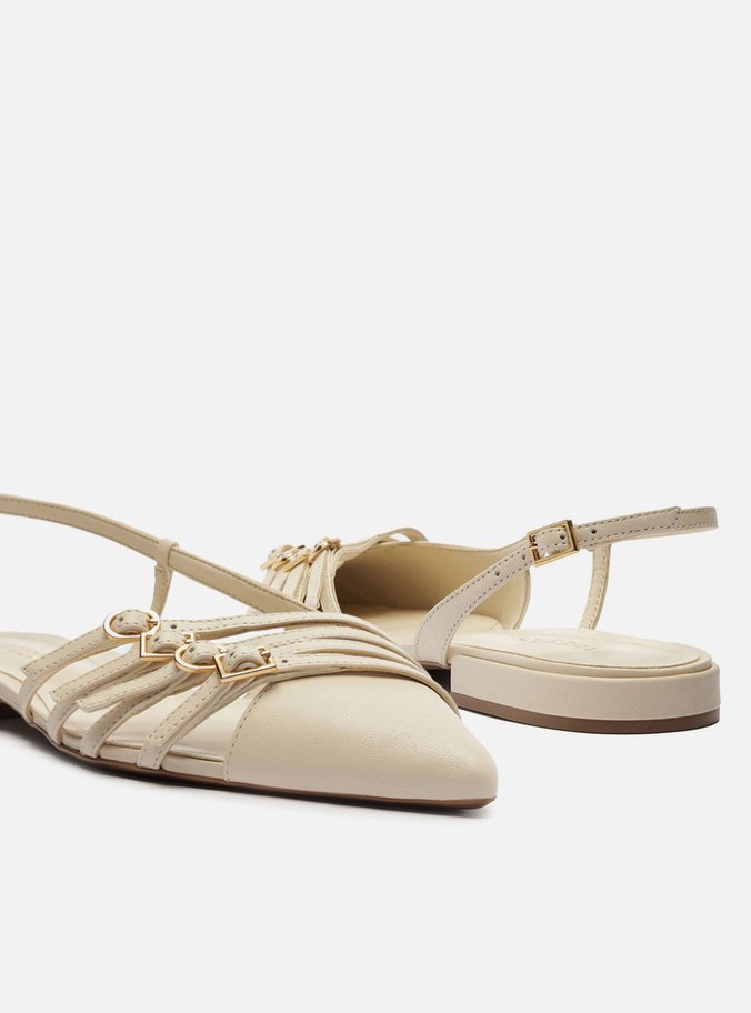 Sapatilha Branca Couro Slingback Tiras Fivelas