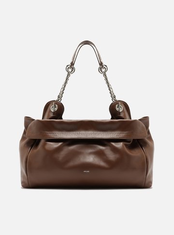 Arezzo — Bolsa Tote Marrom Couro Grande Franzida