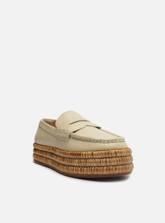 Mocassim Off-White Couro Flatform Corda