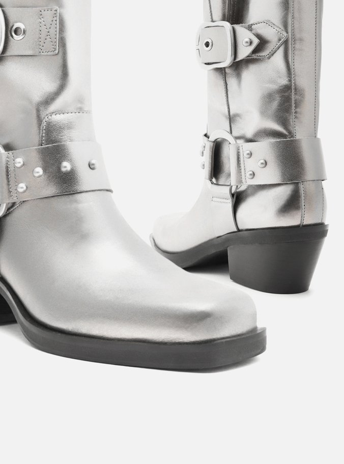 Bota Prata Couro Cano Curto Montaria West