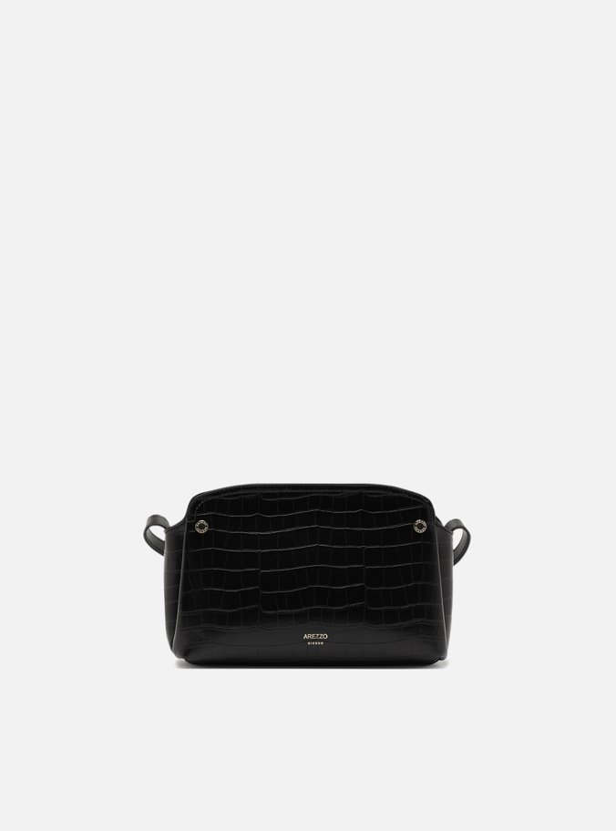 Bolsa Tiracolo Preta Croco Pequena Textura