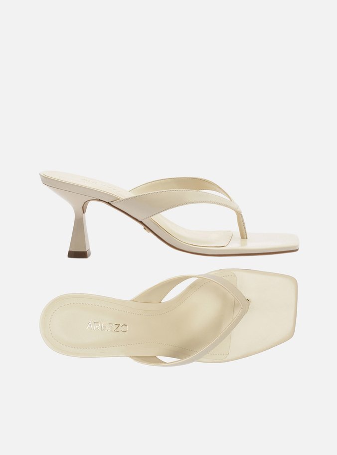 Tamanco Branco Couro Salto Fino Flip Flop