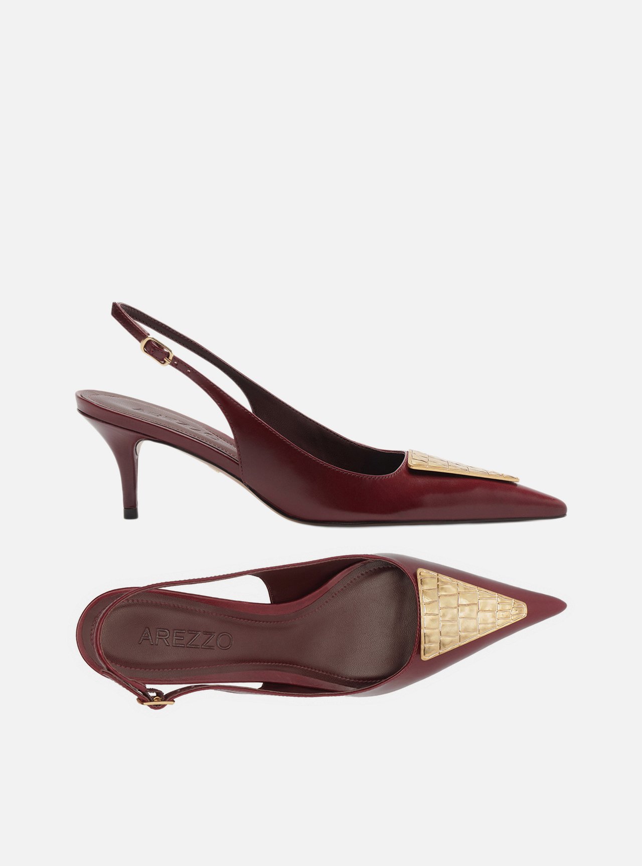 Scarpin Bordô Couro Salto Fino Metais Slingback — foto 6