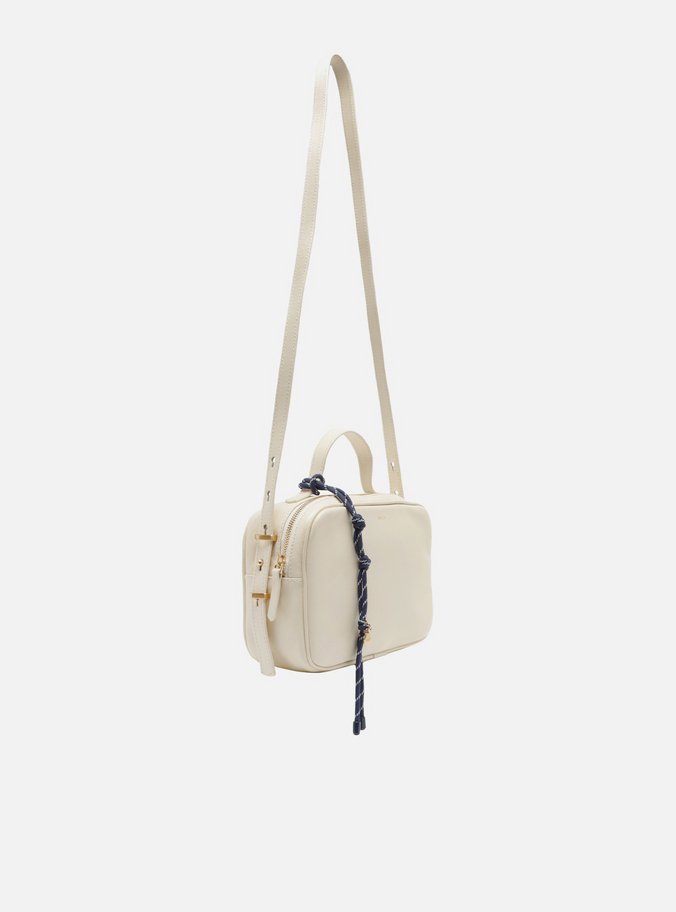 Bolsa Tiracolo Branca Couro Média Charm Azul