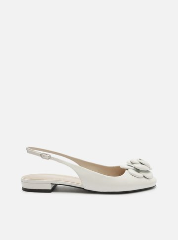 Sapatilha Branca Couro Slingback Flor